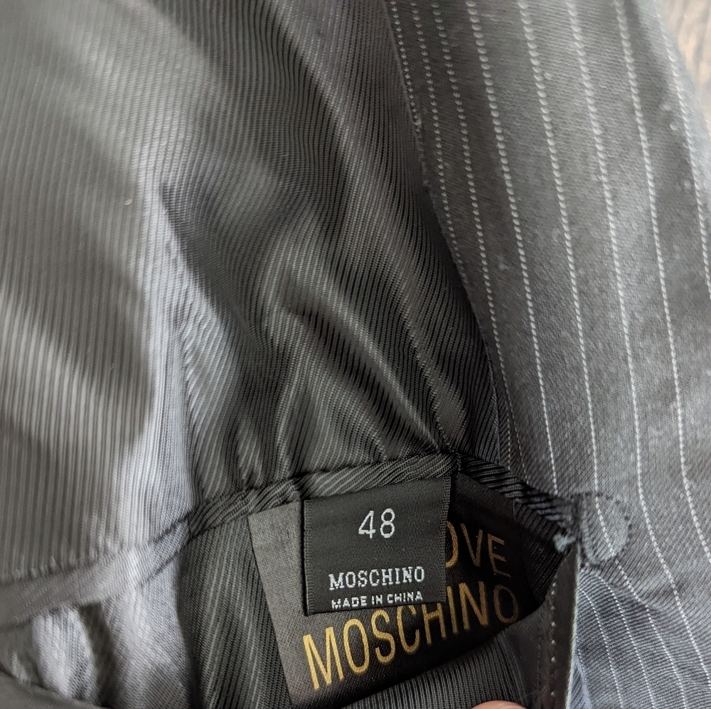 Love Moschino Black Pinstripe Satin Trim Blazer | Designer Tailored Jacket M